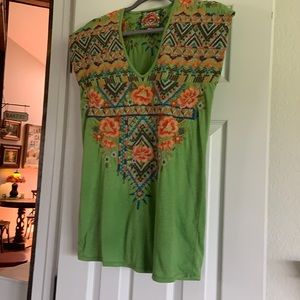 Johnny Was embroidered cap sleeve tee